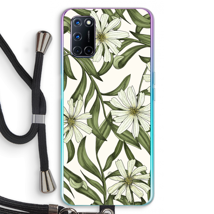 Wit bloemenpatroon: Oppo A72 Transparant Hoesje met koord