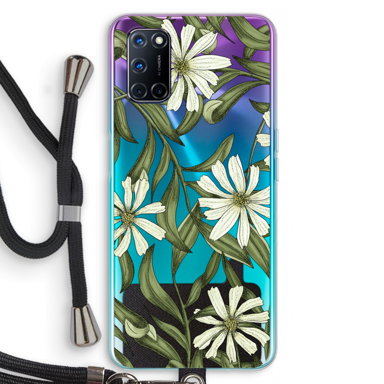 Wit bloemenpatroon: Oppo A72 Transparant Hoesje met koord
