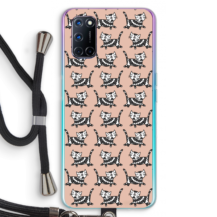 Zwarte poes: Oppo A72 Transparant Hoesje met koord