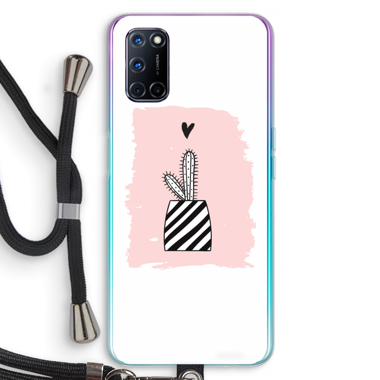 Zwart-wit cactus: Oppo A72 Transparant Hoesje met koord