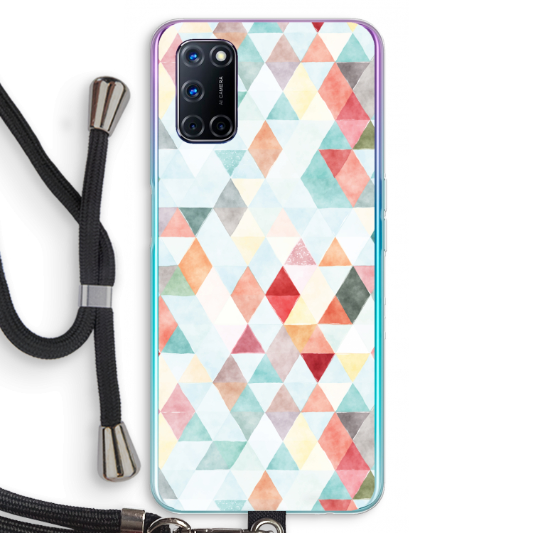 Gekleurde driehoekjes pastel: Oppo A72 Transparant Hoesje met koord