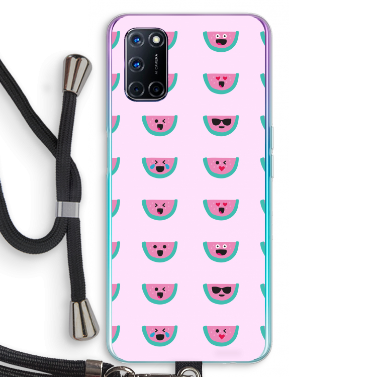 Smiley watermeloenprint: Oppo A72 Transparant Hoesje met koord