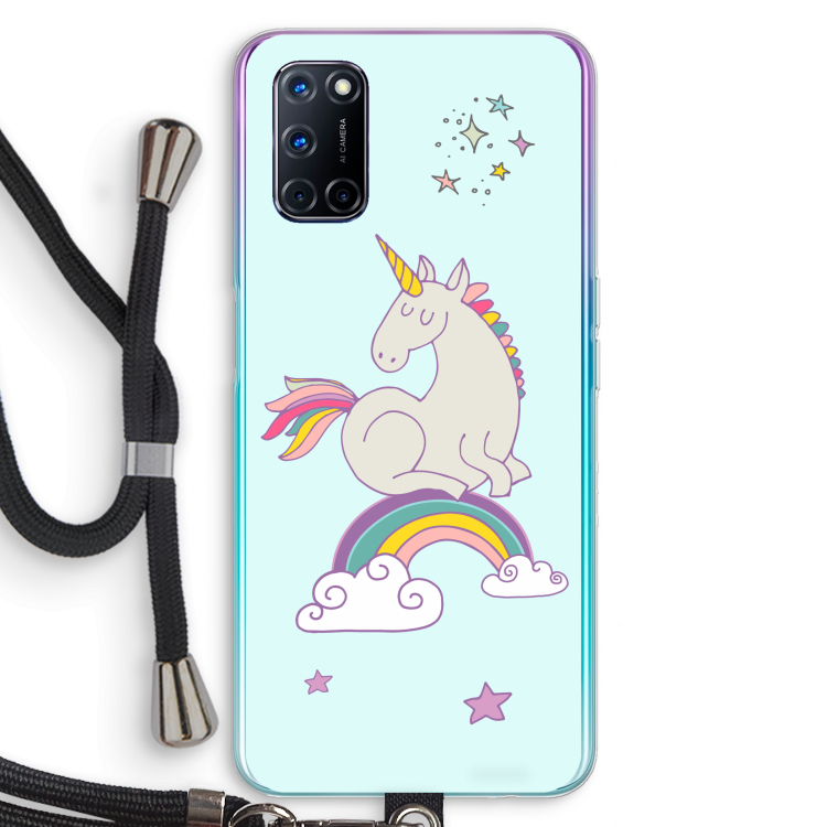 Regenboog eenhoorn: Oppo A72 Transparant Hoesje met koord