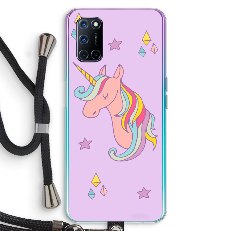 Roze eenhoorn: Oppo A72 Transparant Hoesje met koord