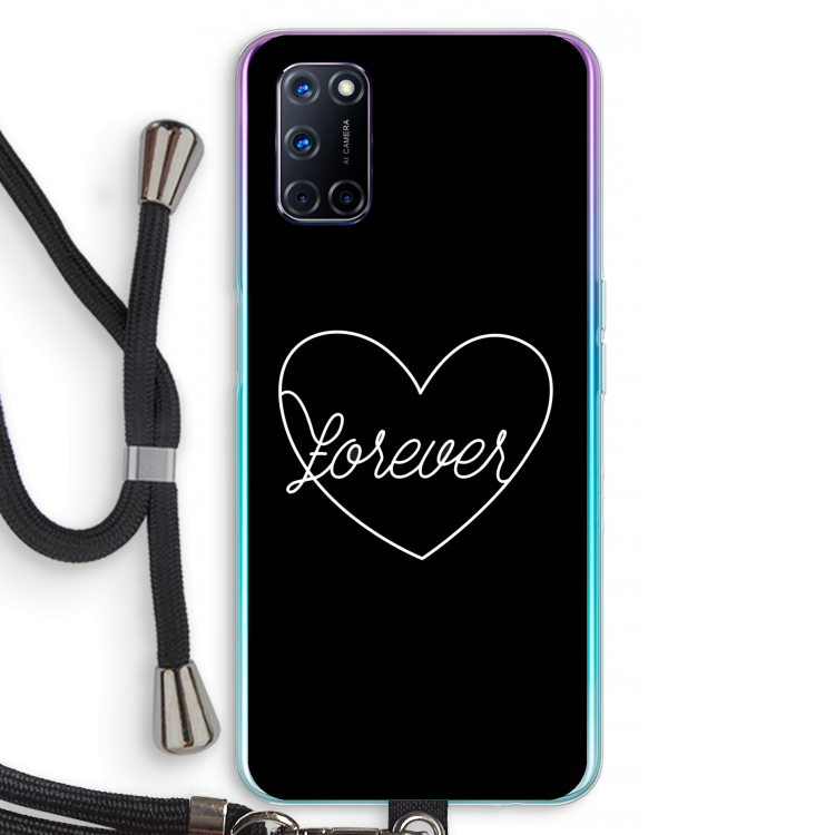 Forever heart black: Oppo A72 Transparant Hoesje met koord