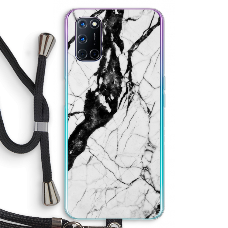 Witte marmer 2: Oppo A72 Transparant Hoesje met koord