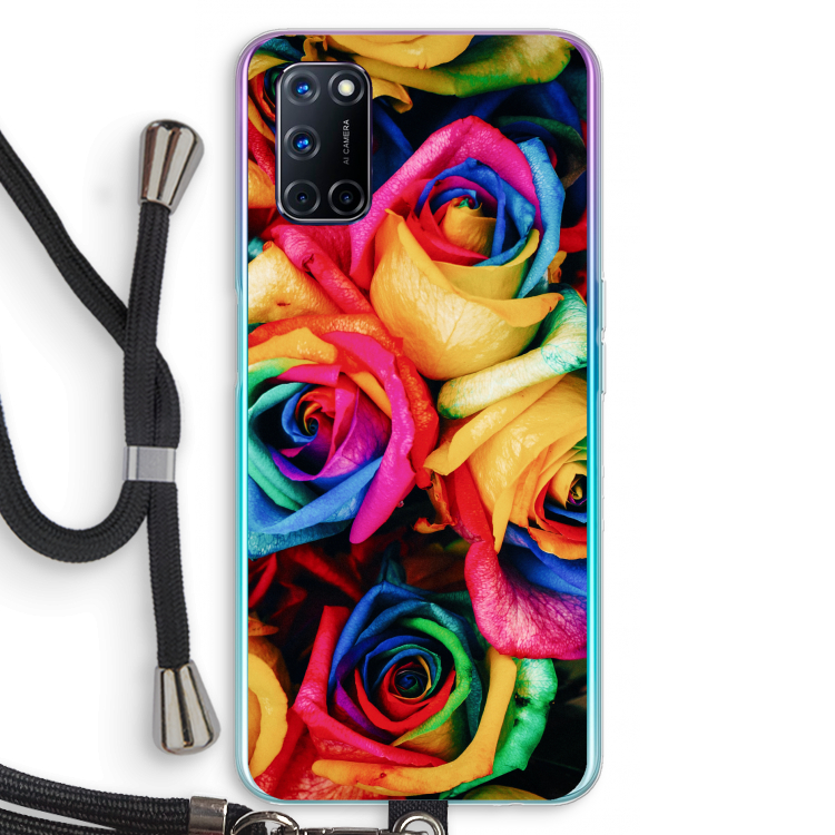 Neon bloemen: Oppo A72 Transparant Hoesje met koord