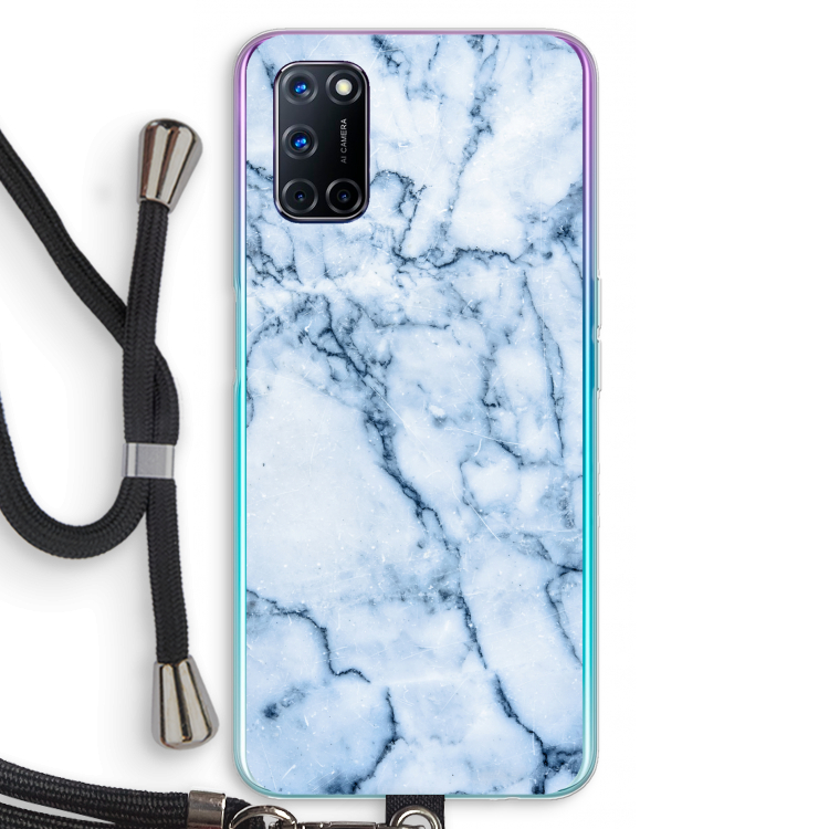 Blauw marmer: Oppo A72 Transparant Hoesje met koord