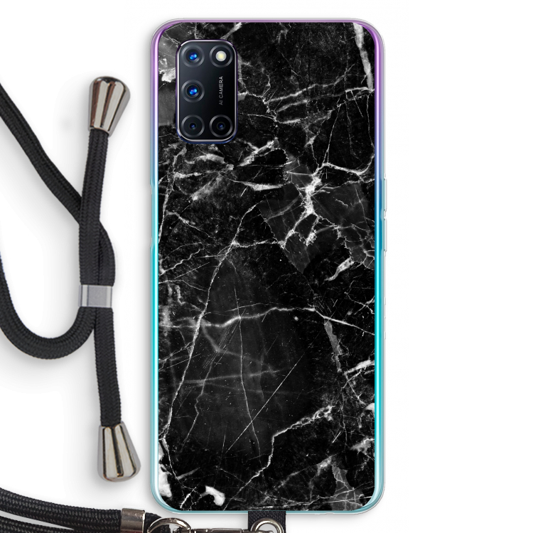 Zwart Marmer 2: Oppo A72 Transparant Hoesje met koord