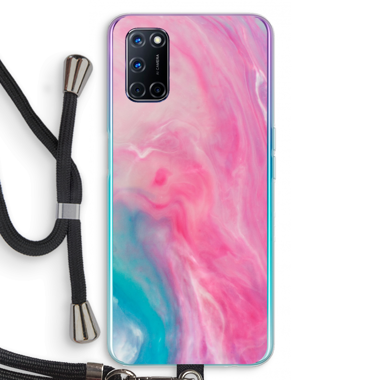 Roze explosie: Oppo A72 Transparant Hoesje met koord