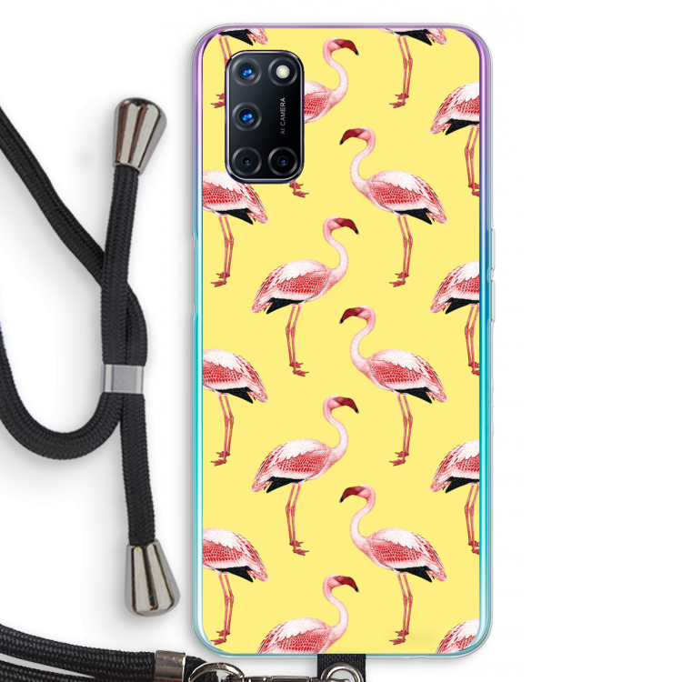 Flamingo's geel: Oppo A72 Transparant Hoesje met koord