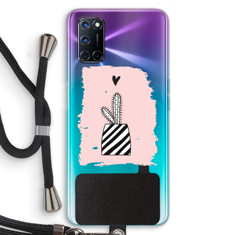 Zwart-wit cactus: Oppo A72 Transparant Hoesje met koord