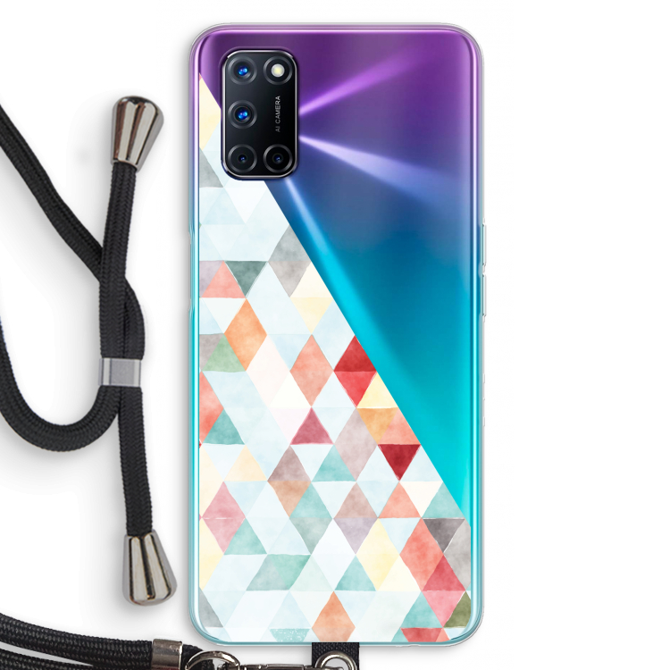 Gekleurde driehoekjes pastel: Oppo A72 Transparant Hoesje met koord