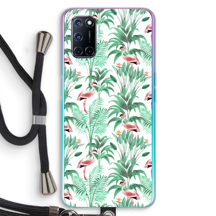 Flamingo bladeren: Oppo A72 Transparant Hoesje met koord