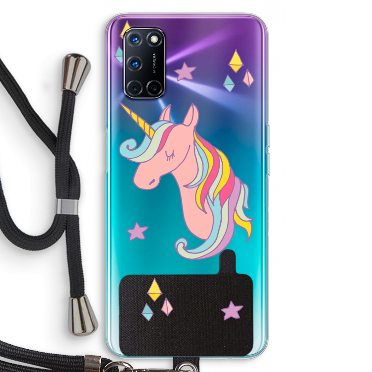 Roze eenhoorn: Oppo A72 Transparant Hoesje met koord