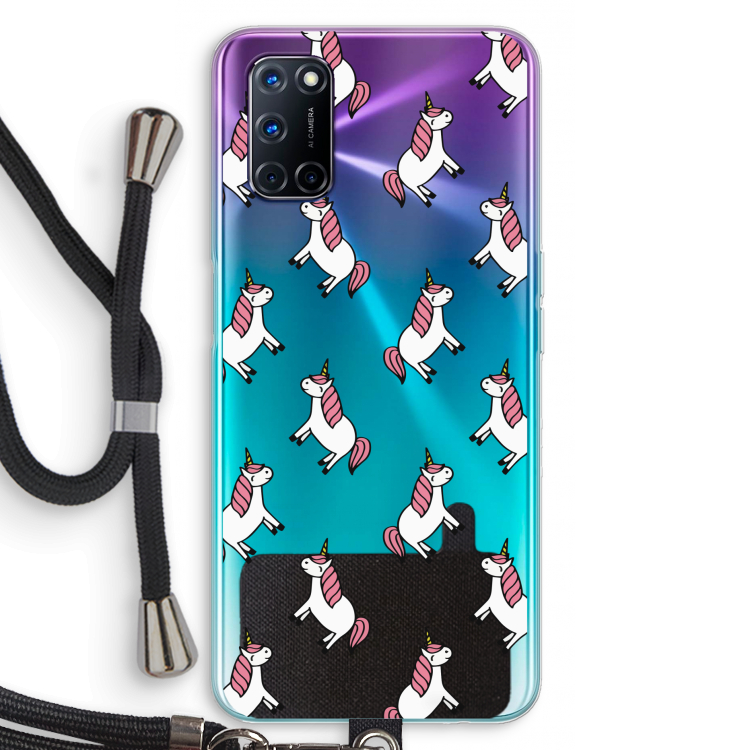 Eenhoorns overal: Oppo A72 Transparant Hoesje met koord