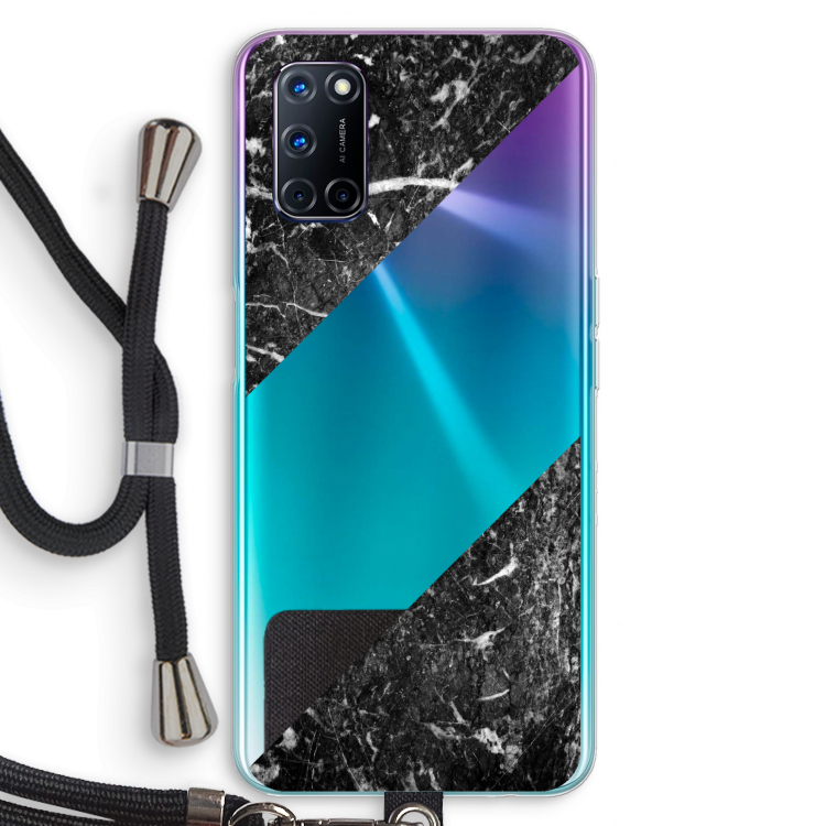 Zwart marmer: Oppo A72 Transparant Hoesje met koord
