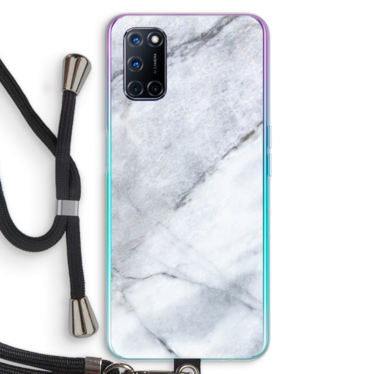 Witte marmer: Oppo A72 Transparant Hoesje met koord
