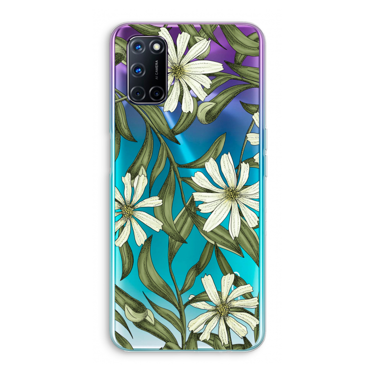 Wit bloemenpatroon: Oppo A92 Transparant Hoesje