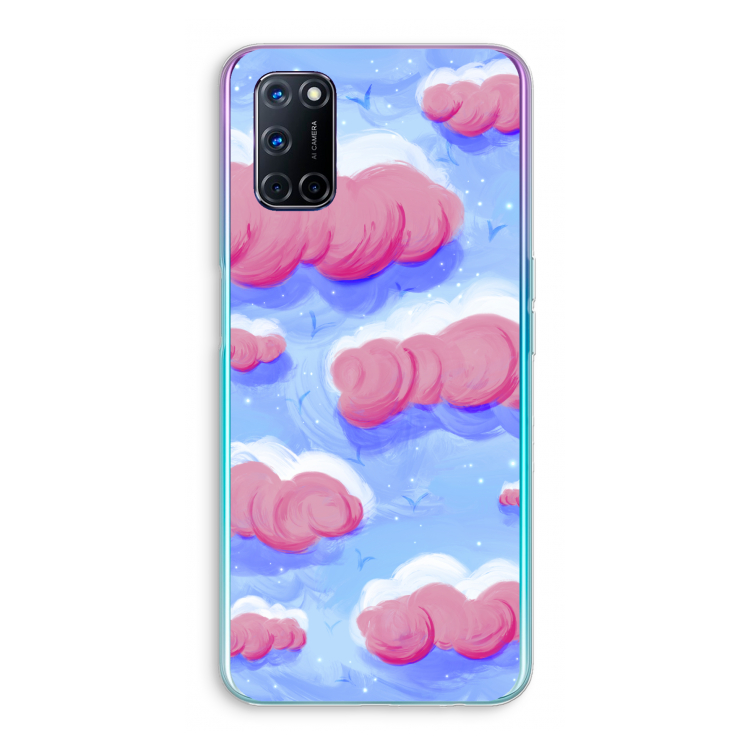 Roze wolken met vogels: Oppo A92 Transparant Hoesje