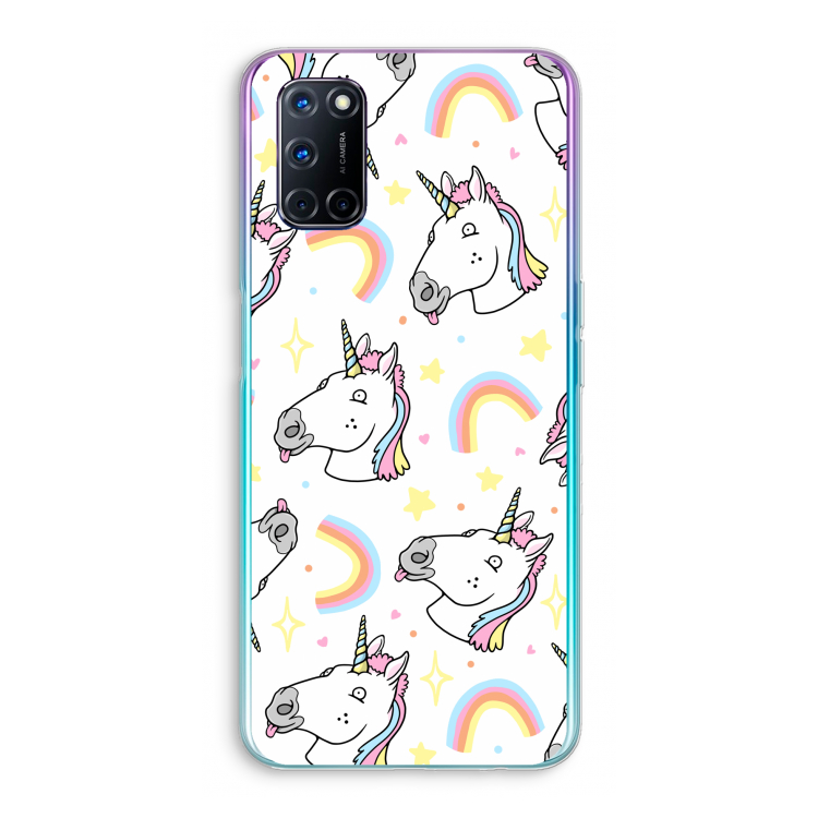 Rainbow Unicorn: Oppo A92 Transparant Hoesje