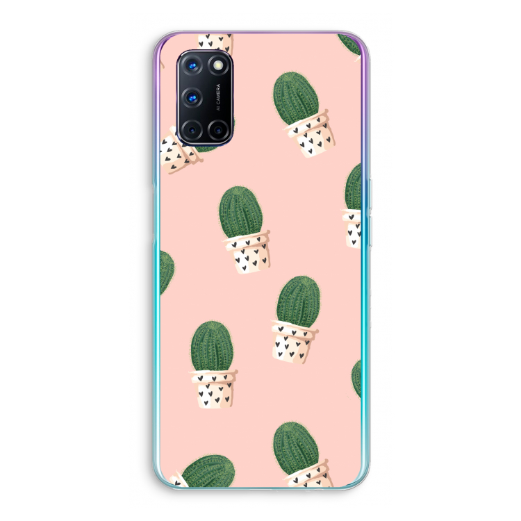 Cactusprint roze: Oppo A92 Transparant Hoesje