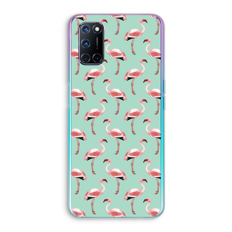 Flamingoprint groen: Oppo A92 Transparant Hoesje