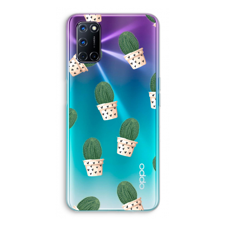 Cactusprint roze: Oppo A92 Transparant Hoesje