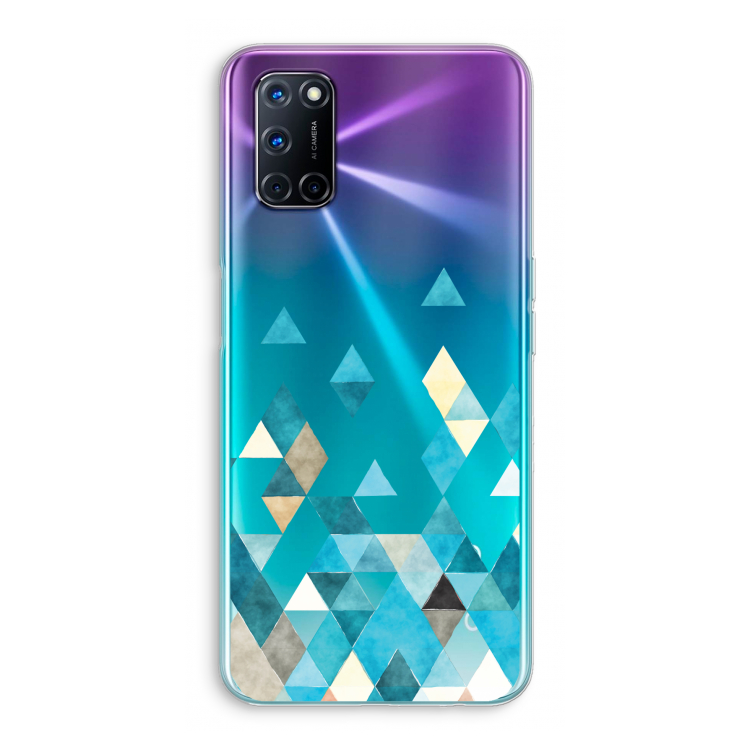 Gekleurde driehoekjes blauw: Oppo A92 Transparant Hoesje