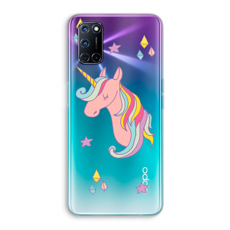 Roze eenhoorn: Oppo A92 Transparant Hoesje