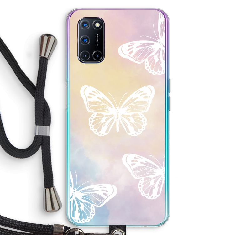 White butterfly: Oppo A92 Transparant Hoesje met koord