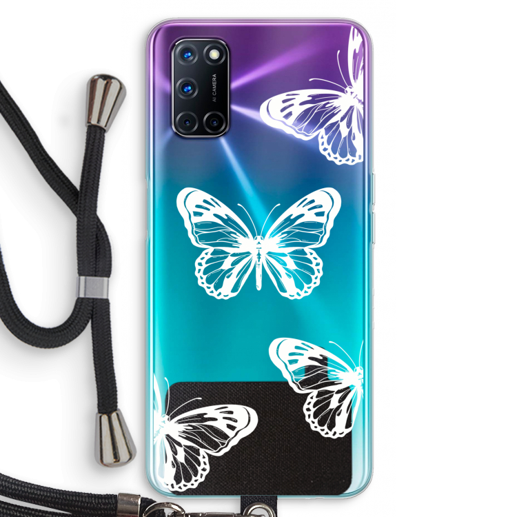 White butterfly: Oppo A92 Transparant Hoesje met koord