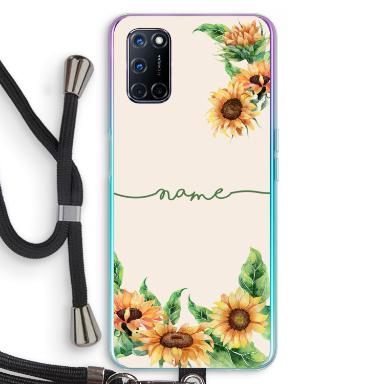 Zonnebloemen: Oppo A92 Transparant Hoesje met koord