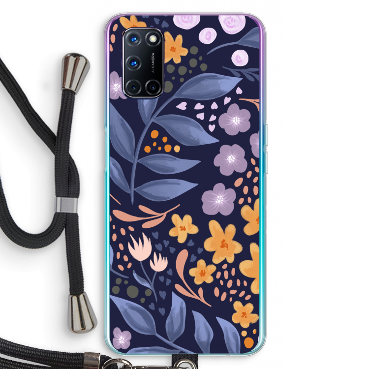 Flowers with blue leaves: Oppo A92 Transparant Hoesje met koord
