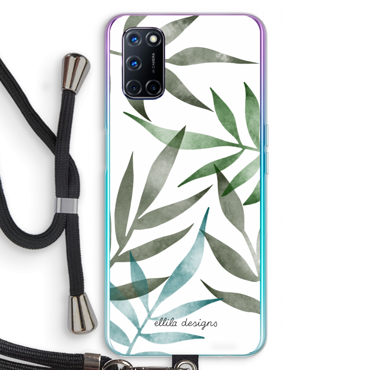 Tropical watercolor leaves: Oppo A92 Transparant Hoesje met koord