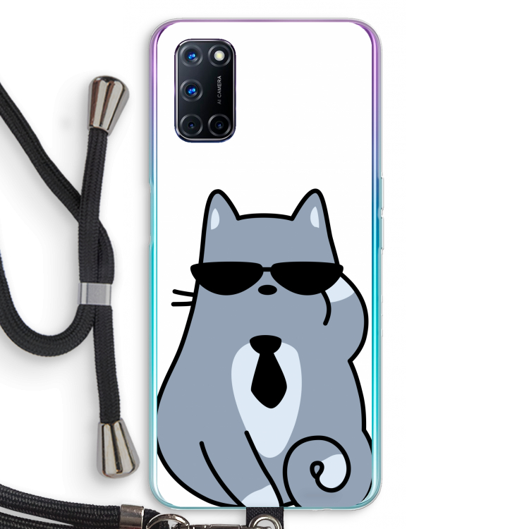 Cool cat: Oppo A92 Transparant Hoesje met koord
