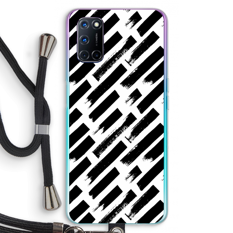 Zwarte vegen: Oppo A92 Transparant Hoesje met koord