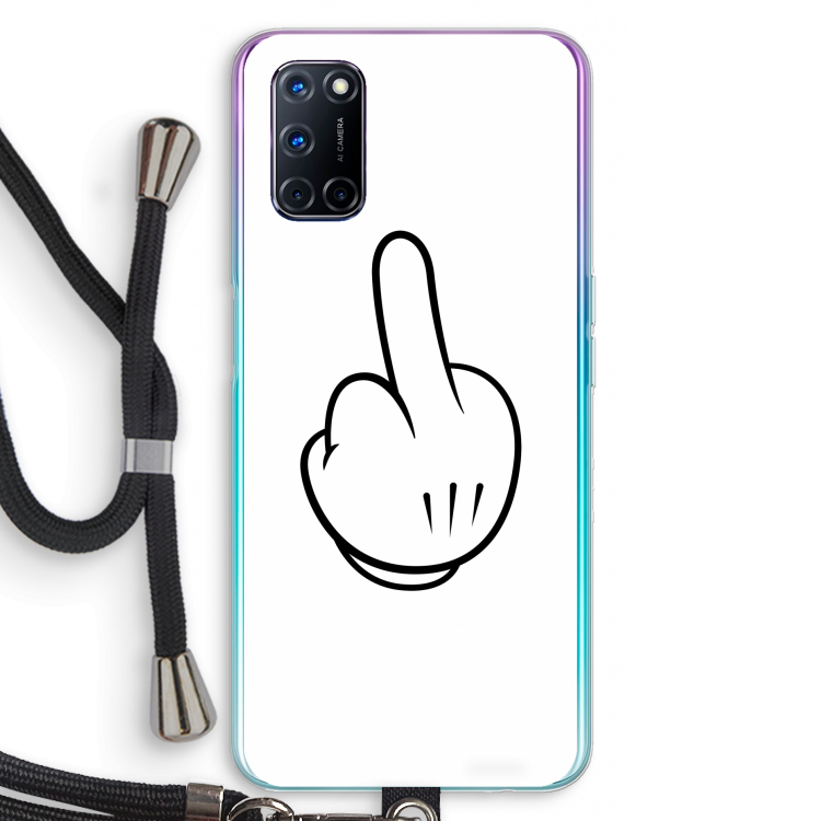 Middle finger white: Oppo A92 Transparant Hoesje met koord