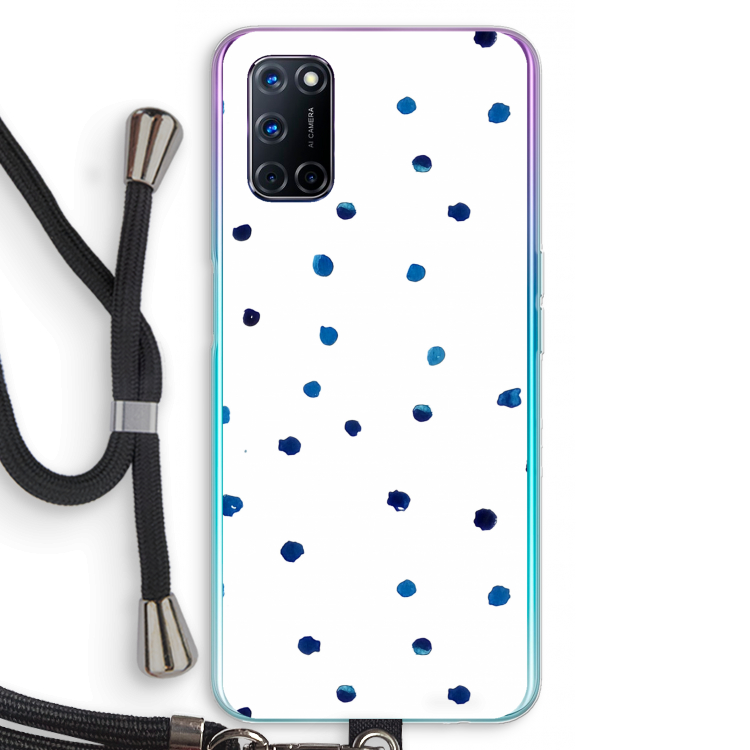 Blauwe stippen: Oppo A92 Transparant Hoesje met koord