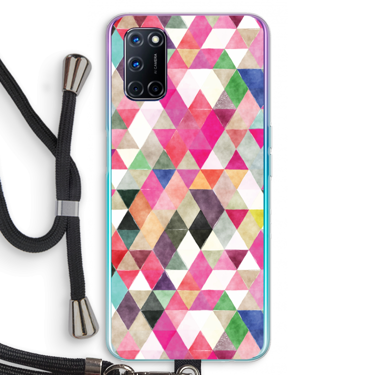 Gekleurde driehoekjes: Oppo A92 Transparant Hoesje met koord
