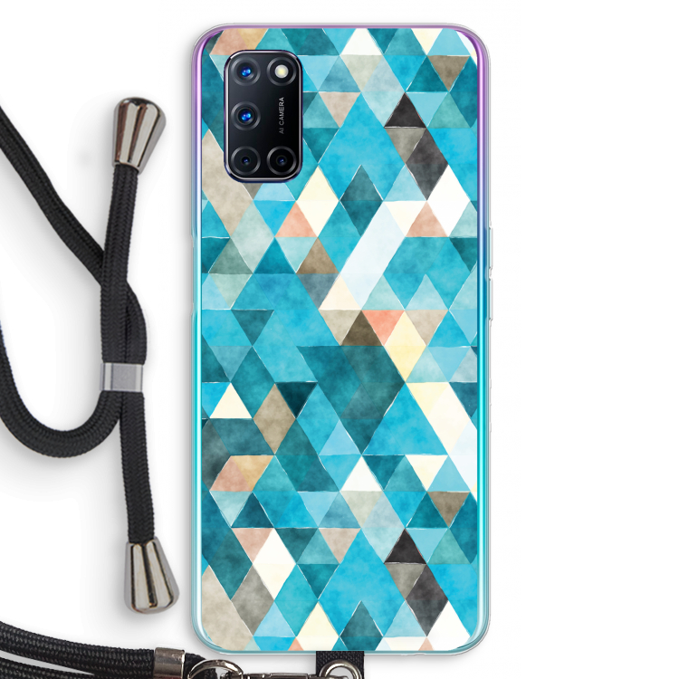 Gekleurde driehoekjes blauw: Oppo A92 Transparant Hoesje met koord