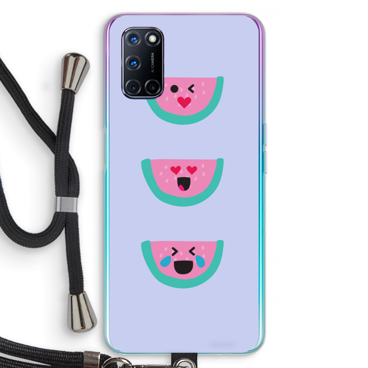 Smiley watermeloen: Oppo A92 Transparant Hoesje met koord