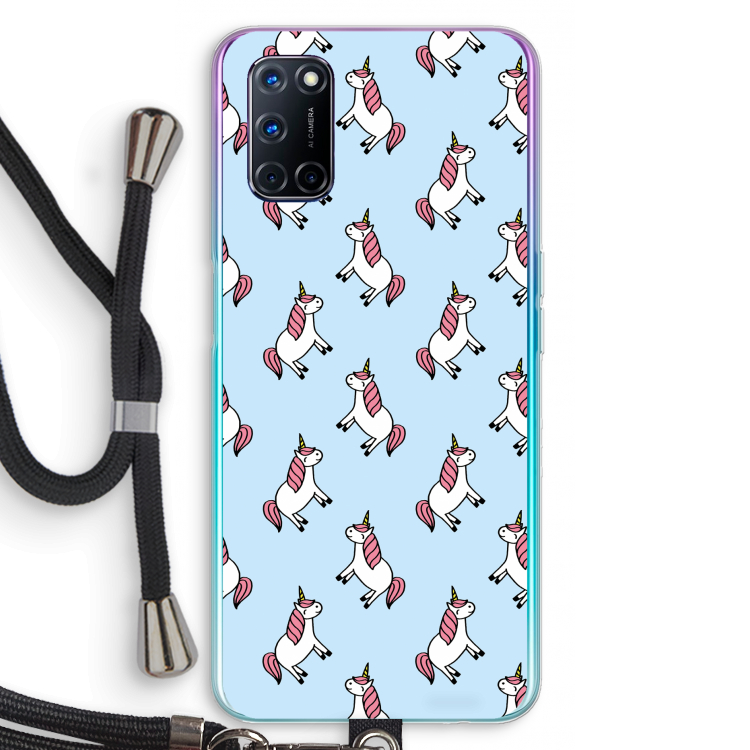 Eenhoorns overal: Oppo A92 Transparant Hoesje met koord