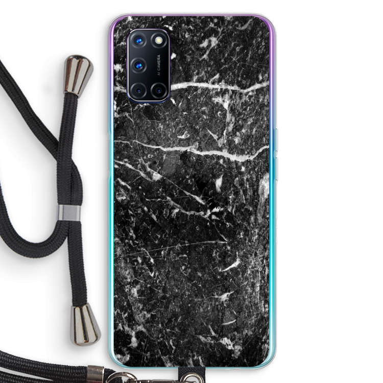 Zwart marmer: Oppo A92 Transparant Hoesje met koord
