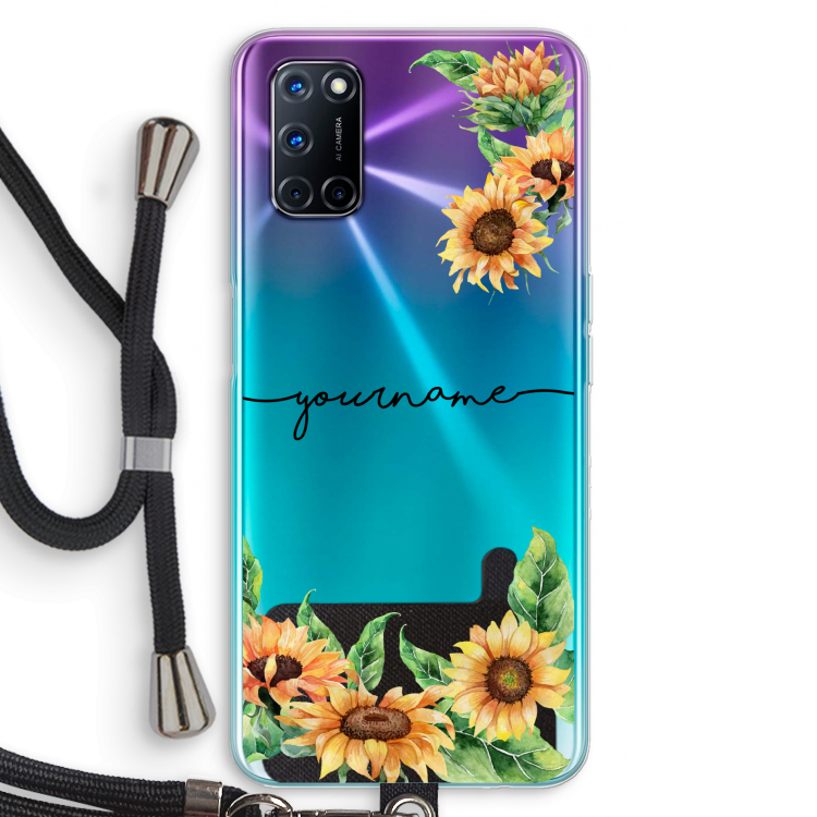 Zonnebloemen: Oppo A92 Transparant Hoesje met koord