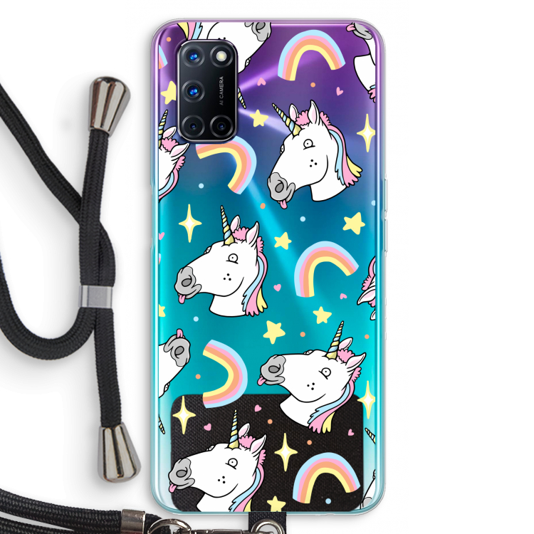 Rainbow Unicorn: Oppo A92 Transparant Hoesje met koord