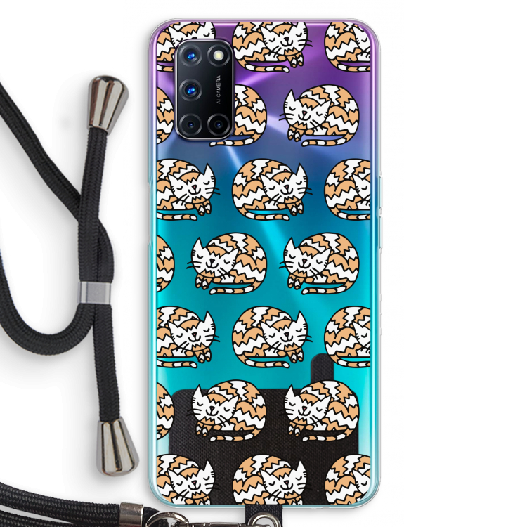 Slapende poes: Oppo A92 Transparant Hoesje met koord