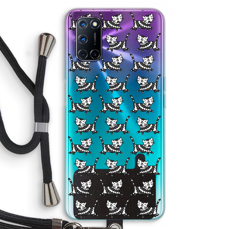 Zwarte poes: Oppo A92 Transparant Hoesje met koord
