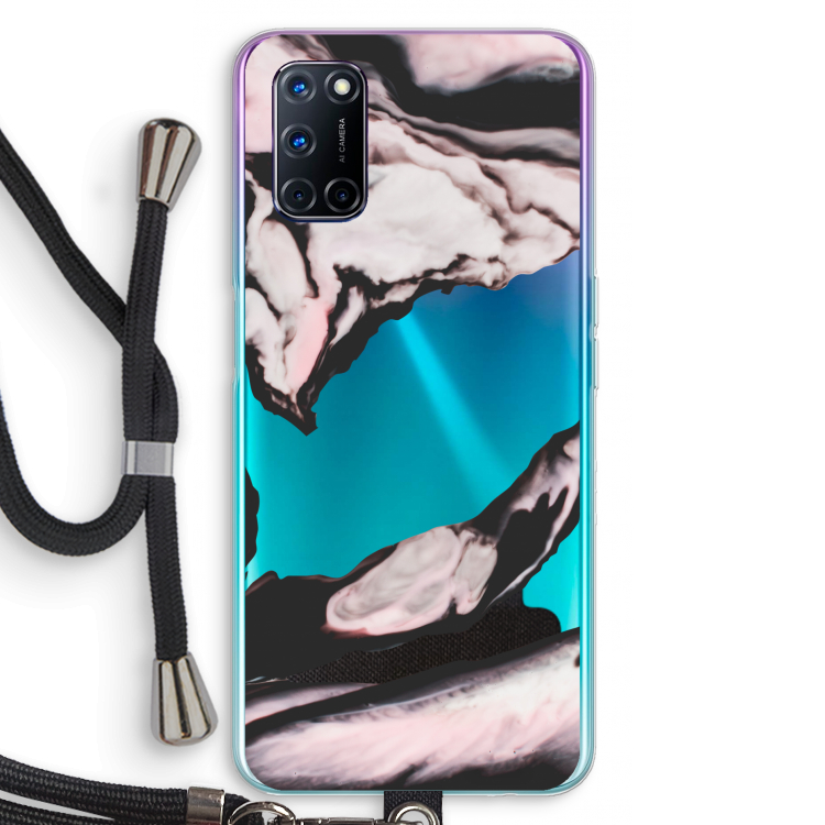 Roze stroom: Oppo A92 Transparant Hoesje met koord