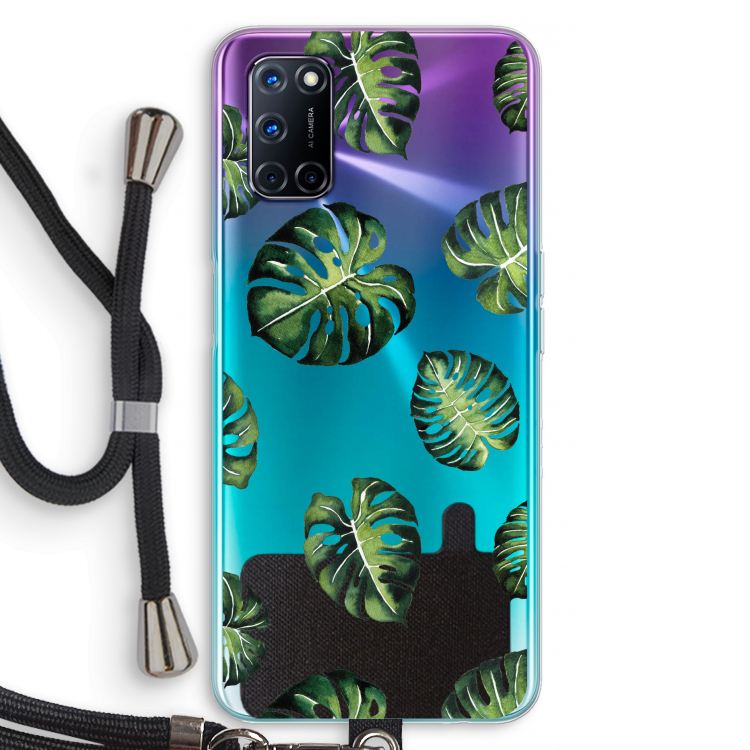 Tropische bladeren: Oppo A92 Transparant Hoesje met koord